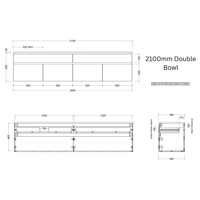 TIMBERLINE TAYLOR CUSTOM WALL HUNG VANITY (ALL SIZING)