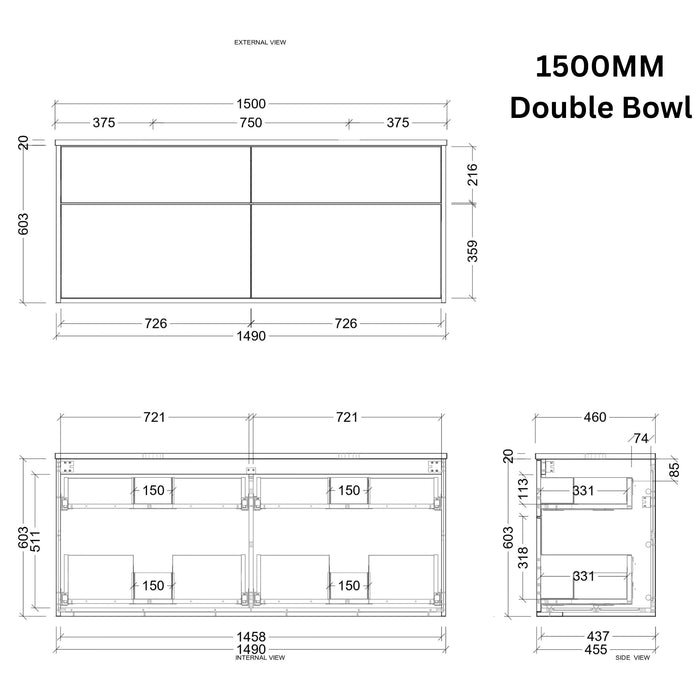 TIMBERLINE SAVOY CUSTOM WALL HUNG VANITY (ALL SIZING)