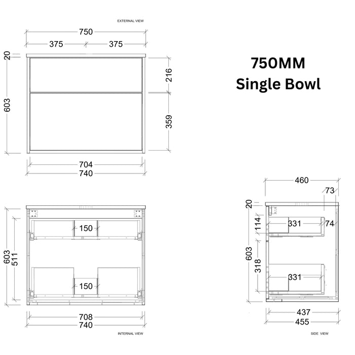 TIMBERLINE SAVOY CUSTOM WALL HUNG VANITY (ALL SIZING)