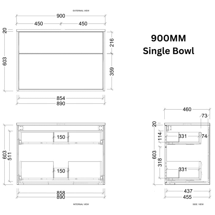 TIMBERLINE SAVOY CUSTOM WALL HUNG VANITY (ALL SIZING)