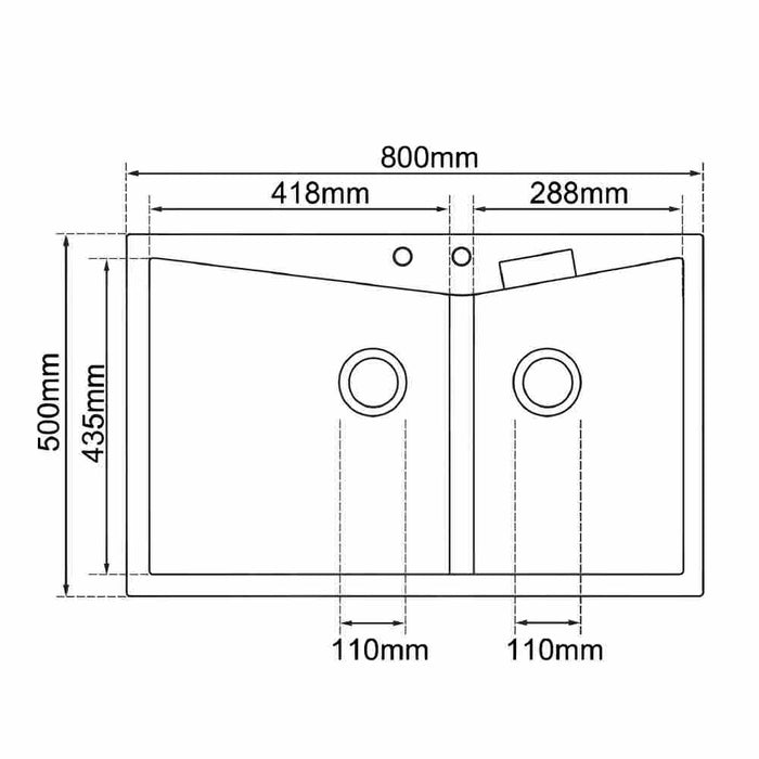 800*500*220mm Carysil Black/Concrete Grey/White Double Bowl Granite Kitchen Sink Top/Flush Mount