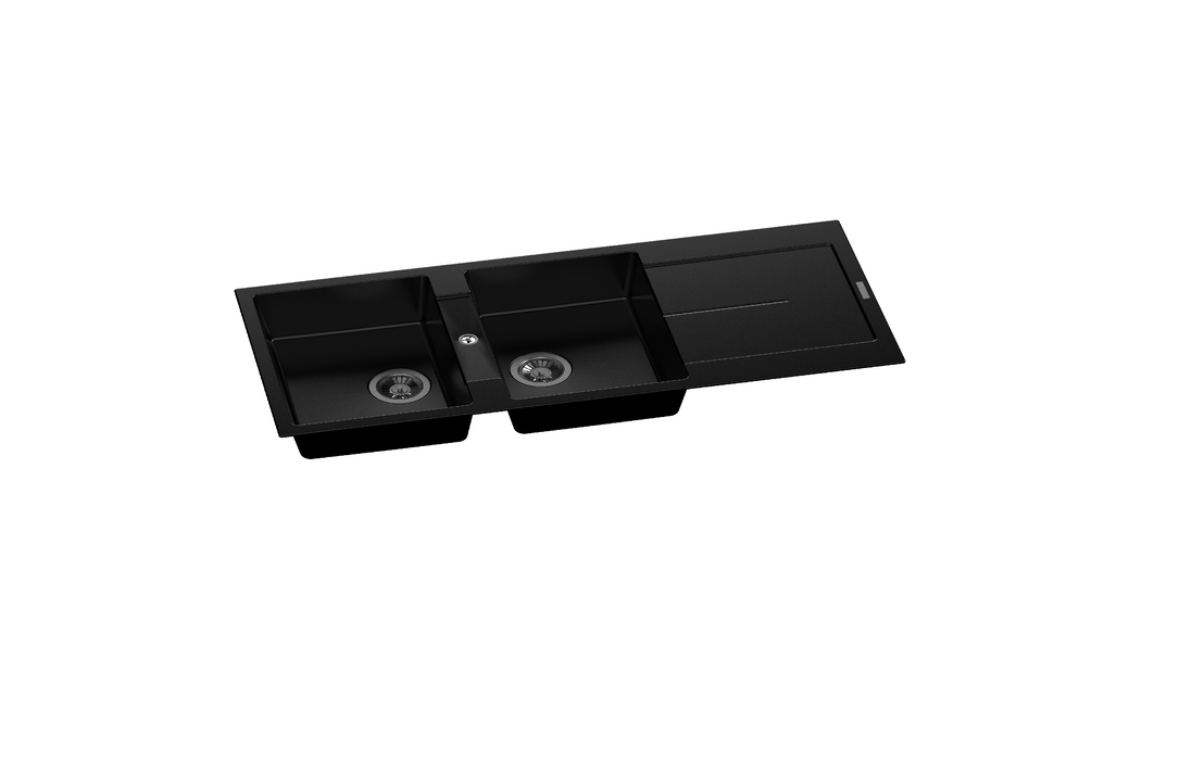 1160*500*200mm ACA Carysil Black/White Double Bowl with Drainer Board Granite Sink
