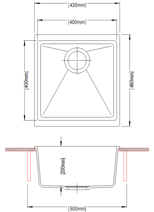 430*460*200mm ACA Carysil Black Single Bowl Granite Top/Flush/Under Mount Kitchen/Laundry Sink - HD reno