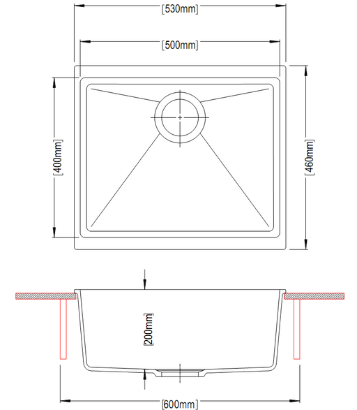 530*460*200mm ACA Carysil Black Single Bowl Granite Top/Flush/Under Mount Kitchen/Laundry Sink - HD reno