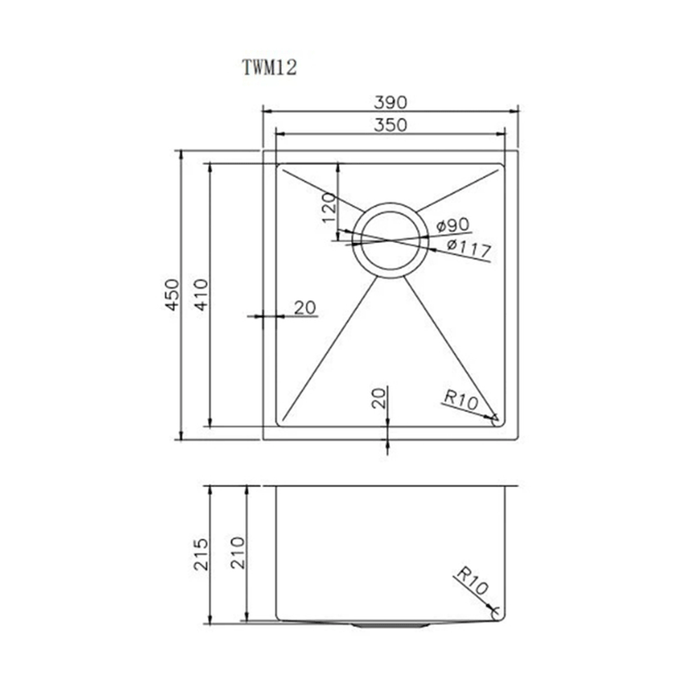 390*450*215mm ACA 1.2mm Stainless Steel PVD Coating Round Corner Single Bowl Kitchen Sink