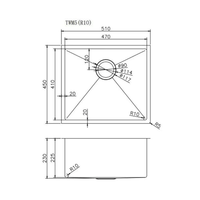 510*450*230mm ACA 1.2mm Stainless Steel PVD Single Bowl Kitchen Sink