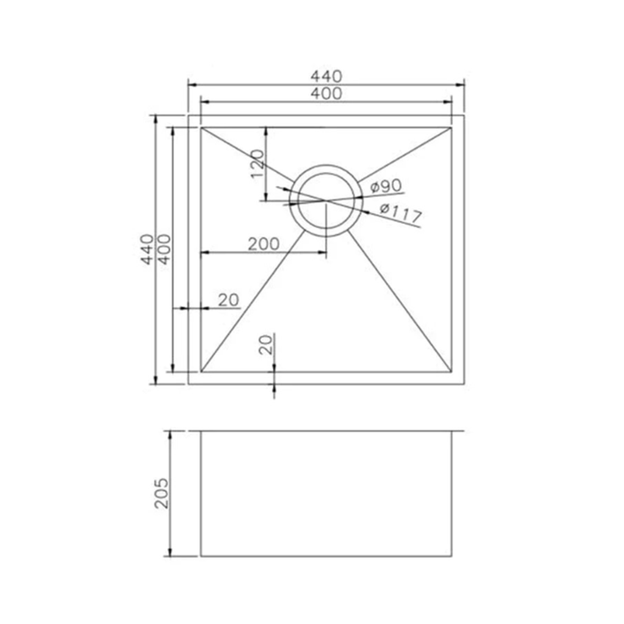 440*440*205mm ACA 1.2mm Stainless Steel PVD Single Bowl Kitchen Sink