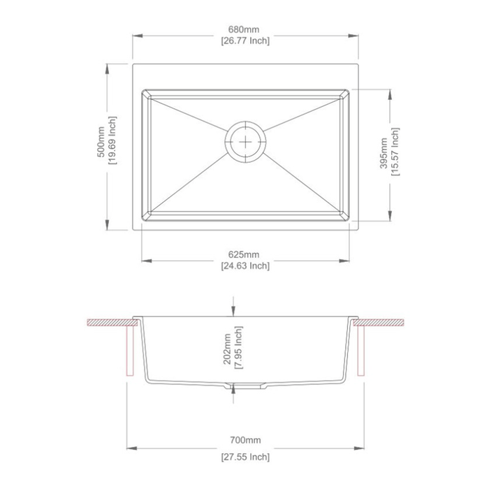 680*500*220mm Carysil Waltz 680 Granite Single Bowl Kitchen Sink
