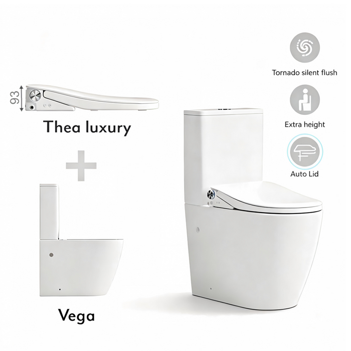 655*375*870mm Lafeme Thea/Catania Vega Rimless Tornado Back To Wall Smart Toilet Suite With Extra Height