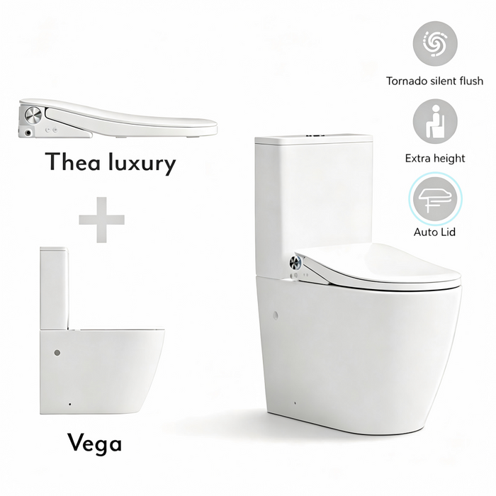 655*375*870mm Lafeme Thea Standard/Luxury Vega Rimless Tornado Back To Wall Smart Toilet Suite With Extra Height