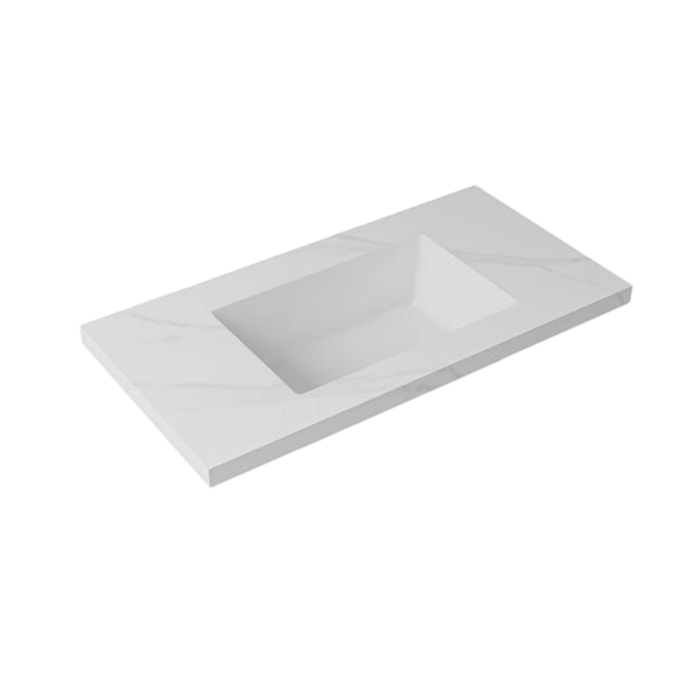 600-1500*460mm Lukka Carrara White Sintered Stone Seamless Joined With Fine Ceramic Basin Top