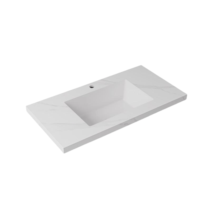 600-1500*460mm Lukka Carrara White Sintered Stone Seamless Joined With Fine Ceramic Basin Top