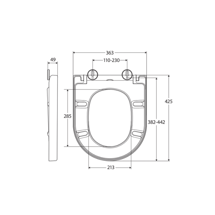 365*425*50mm Fienza Empire Urea-formaldehyde Gloss Grey/Gloss White Toilet Seat Cover