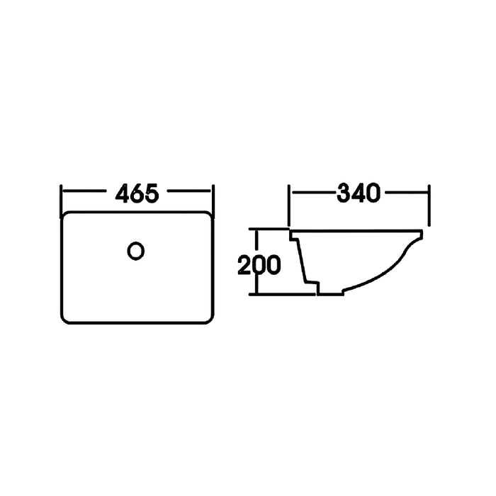 465*345*200mm Gloss White Ceramic Rectangle Under-Mount Basin