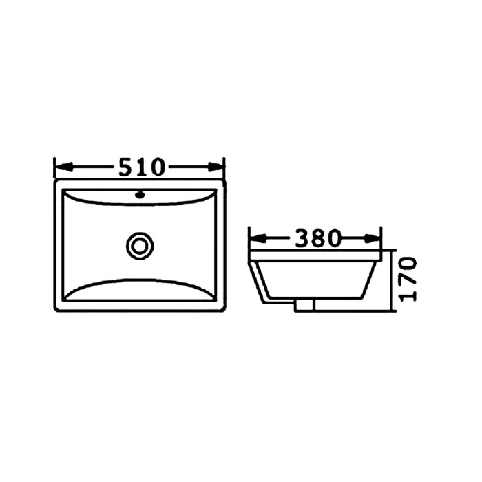 510*380*170mm Gloss White Ceramic Rectangle Under-Mount Basin