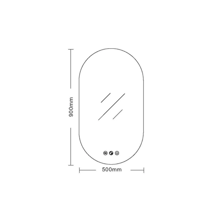 900*500*5mm Mercio Frameless Copper-free Glass Oval Pencil Edge LED Mirror