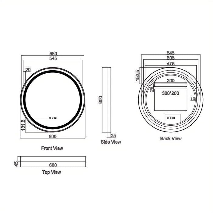 600-900mm Mercio Venus Brushed Gold/Brushed Nickel/Gun Metal/Matt Black Round Frame Motion Sensor LED Mirror