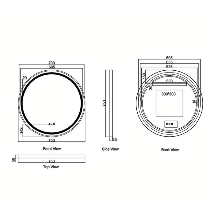 600-900mm Mercio Venus Brushed Gold/Brushed Nickel/Gun Metal/Matt Black Round Frame Motion Sensor LED Mirror
