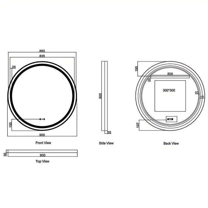 600-900mm Mercio Venus Brushed Gold/Brushed Nickel/Gun Metal/Matt Black Round Frame Motion Sensor LED Mirror