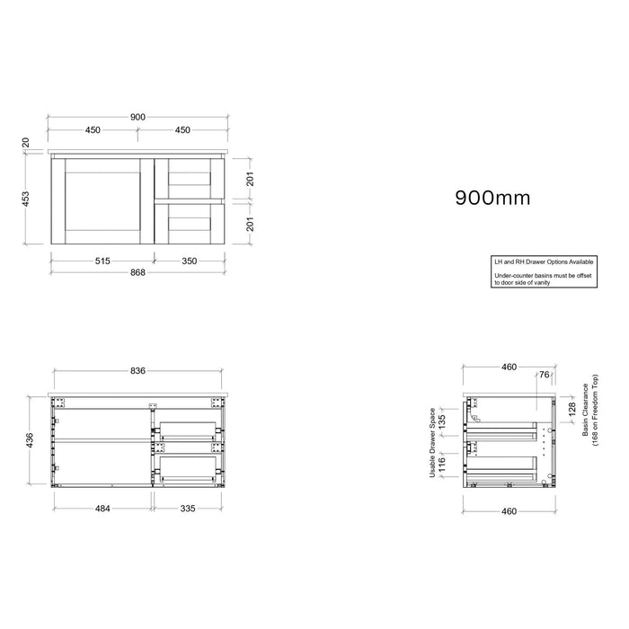 TIMBERLINE VICTORIA CUSTOM WALL HUNG VANITY (ALL SIZING)