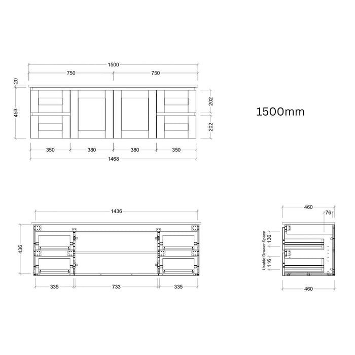 TIMBERLINE VICTORIA CUSTOM WALL HUNG VANITY (ALL SIZING)