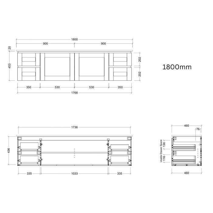 TIMBERLINE VICTORIA CUSTOM WALL HUNG VANITY (ALL SIZING)