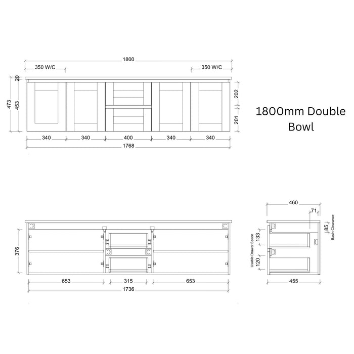 TIMBERLINE VICTORIA CUSTOM WALL HUNG VANITY (ALL SIZING)