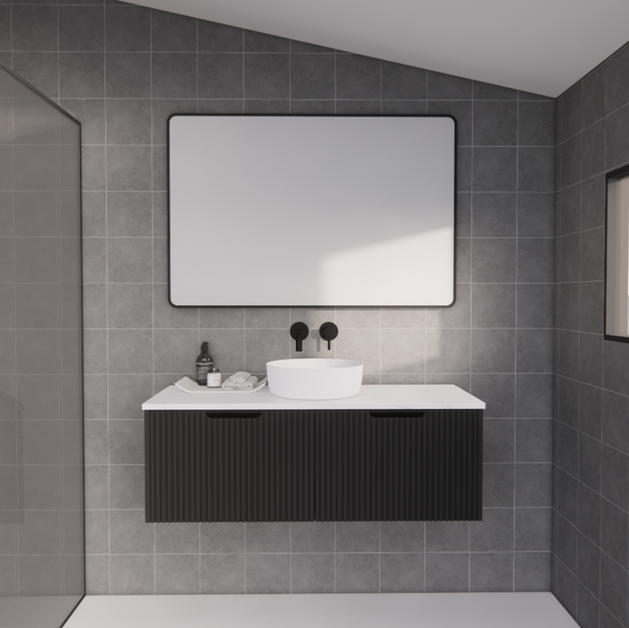 600-1800*450*400mm Vienna Matt Black MR Melamined Board Panel With PVC Coating Fluted Wall Hung Vanity - HD reno