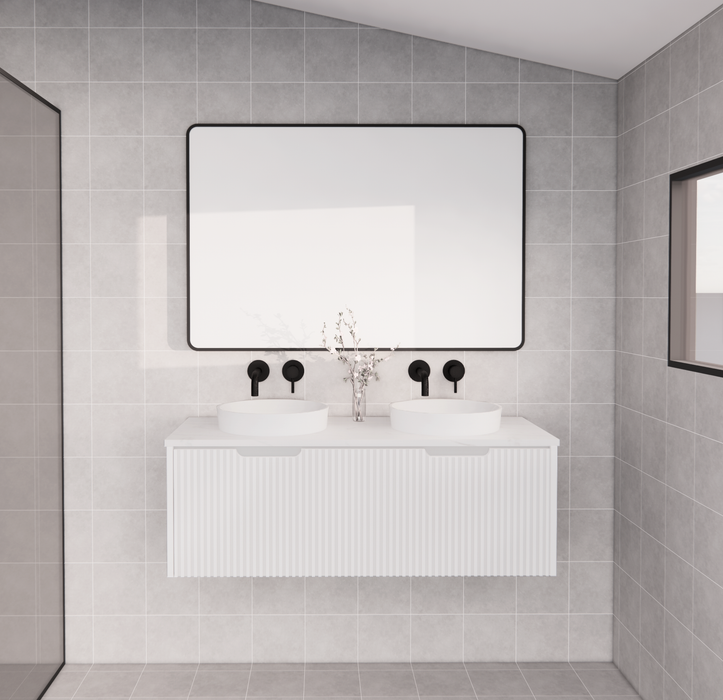 600-1800*450*400mm Vienna Matt White MR Melamined Board Panel With PVC Coating Fluted Wall Hung Vanity - HD reno