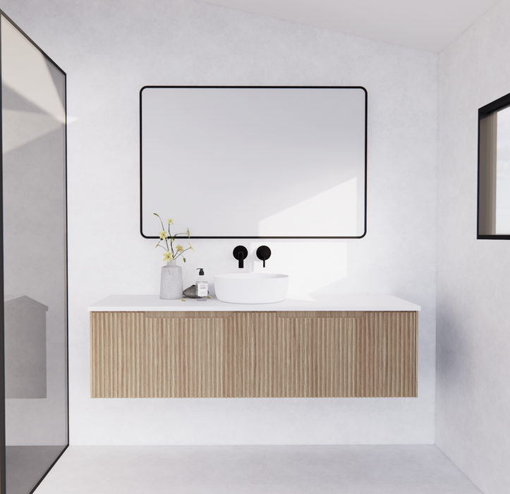 600-1800*450*400mm ABS Vienna American Oak MR Melamined Board Panel With PVC Coating Fluted Wall Hung Vanity - HD reno