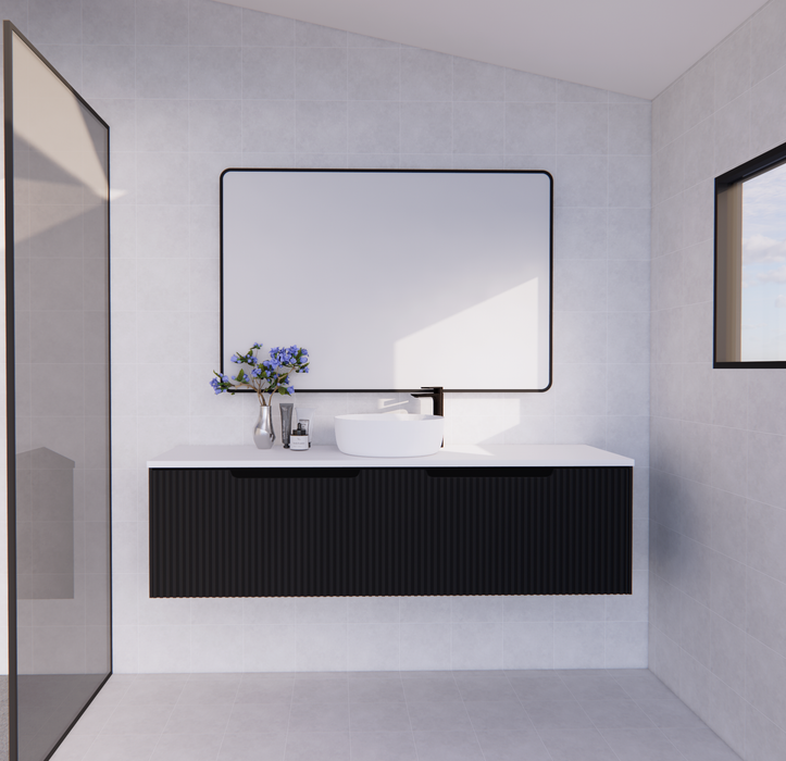 600-1800*450*400mm Vienna Matt Black MR Melamined Board Panel With PVC Coating Fluted Wall Hung Vanity - HD reno