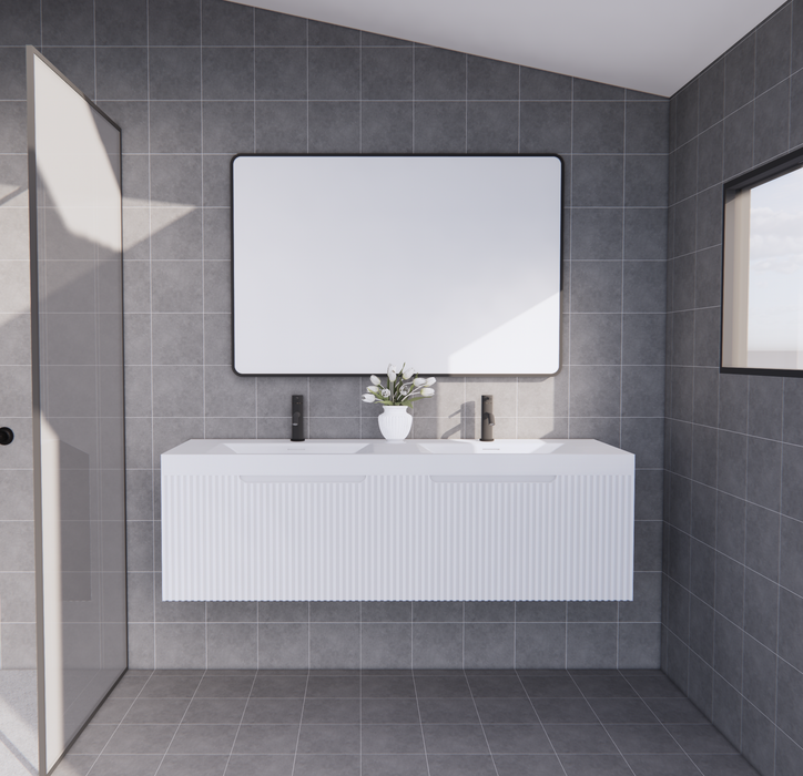 600-1800*450*400mm Vienna Matt White MR Melamined Board Panel With PVC Coating Fluted Wall Hung Vanity - HD reno