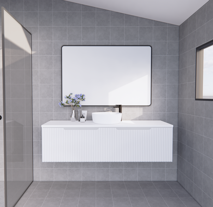 600-1800*450*400mm Vienna Matt White MR Melamined Board Panel With PVC Coating Fluted Wall Hung Vanity - HD reno