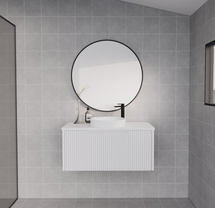 600-1800*450*400mm Vienna Matt White MR Melamined Board Panel With PVC Coating Fluted Wall Hung Vanity - HD reno