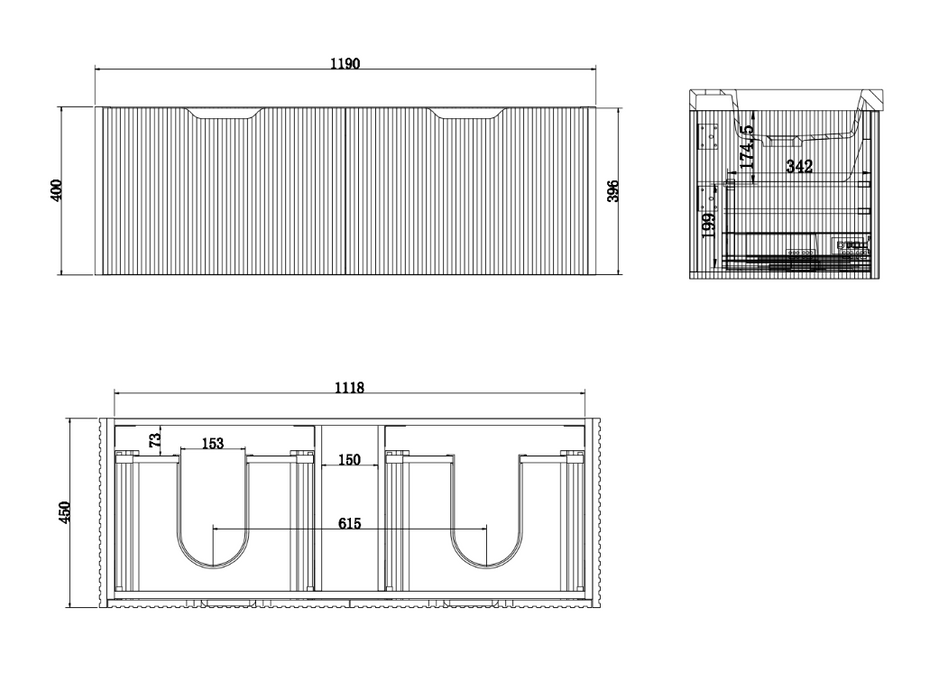 600-1800*450*400mm Vienna Matt White MR Melamined Board Panel With PVC Coating Fluted Wall Hung Vanity - HD reno
