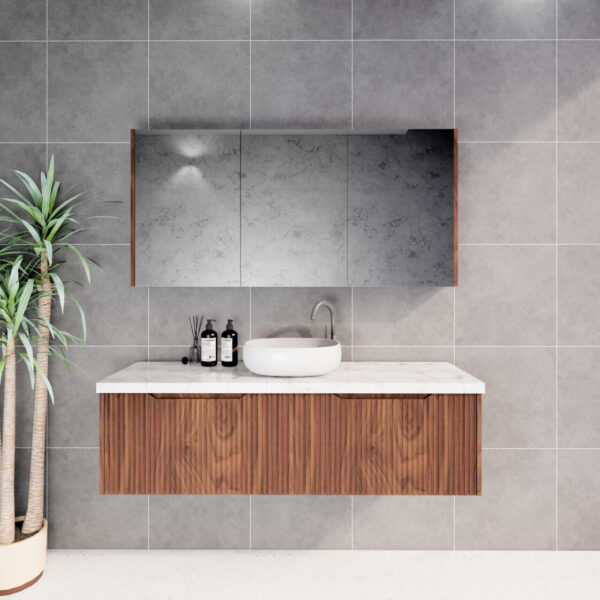 600-1500*450*400mm ABS Vienna Brown Oak MR Melamined Board Panel With PVC Coating Fluted Wall Hung Vanity - HD reno