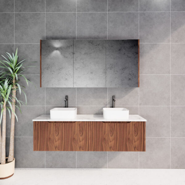 600-1500*450*400mm ABS Vienna Brown Oak MR Melamined Board Panel With PVC Coating Fluted Wall Hung Vanity - HD reno