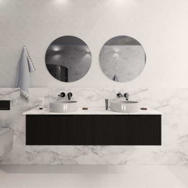 600-1800*450*400mm Vienna Matt Black MR Melamined Board Panel With PVC Coating Fluted Wall Hung Vanity