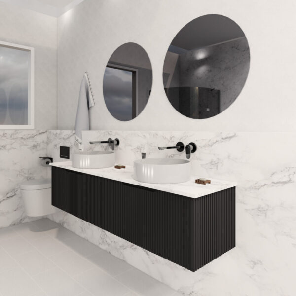 600-1800*450*400mm Vienna Matt Black MR Melamined Board Panel With PVC Coating Fluted Wall Hung Vanity
