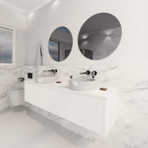600-1800*450*400mm Vienna Matt White MR Melamined Board Panel With PVC Coating Fluted Wall Hung Vanity