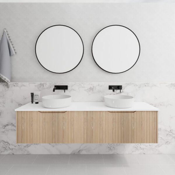 600-1800*450*400mm ABS Vienna American Oak MR Melamined Board Panel With PVC Coating Fluted Wall Hung Vanity