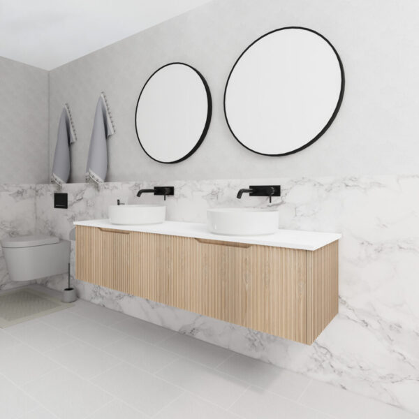 600-1800*450*400mm ABS Vienna American Oak MR Melamined Board Panel With PVC Coating Fluted Wall Hung Vanity