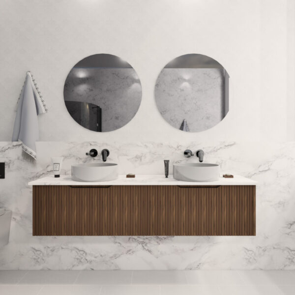 600-1500*450*400mm ABS Vienna Brown Oak MR Melamined Board Panel With PVC Coating Fluted Wall Hung Vanity