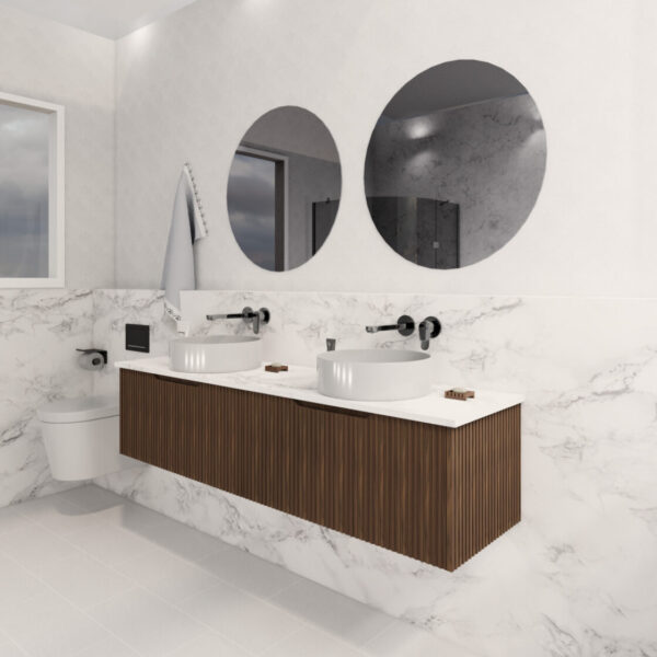 600-1500*450*400mm ABS Vienna Brown Oak MR Melamined Board Panel With PVC Coating Fluted Wall Hung Vanity