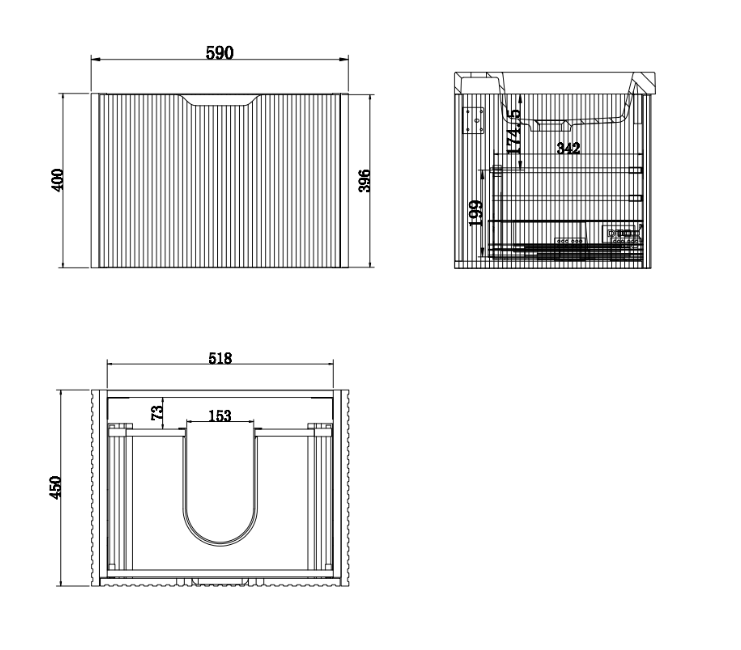 600-1800*450*400mm ABS Vienna American Oak MR Melamined Board Panel With PVC Coating Fluted Wall Hung Vanity - HD reno