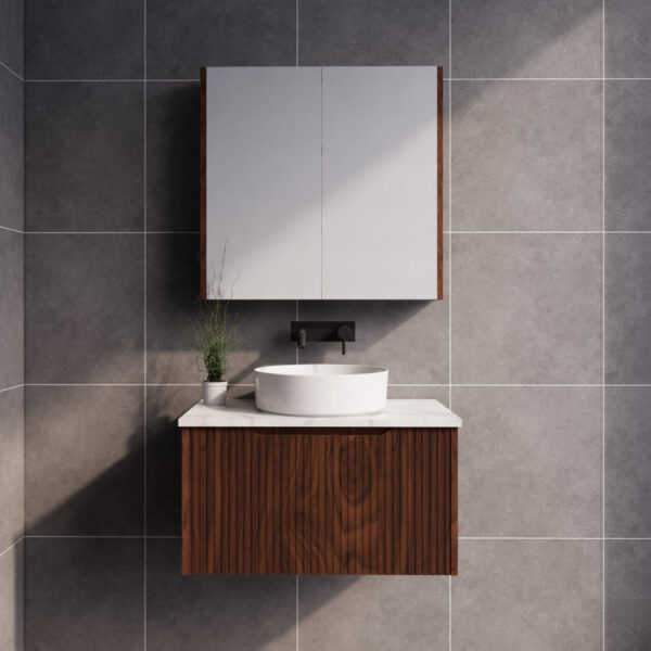 600-1500*450*400mm ABS Vienna Brown Oak MR Melamined Board Panel With PVC Coating Fluted Wall Hung Vanity - HD reno