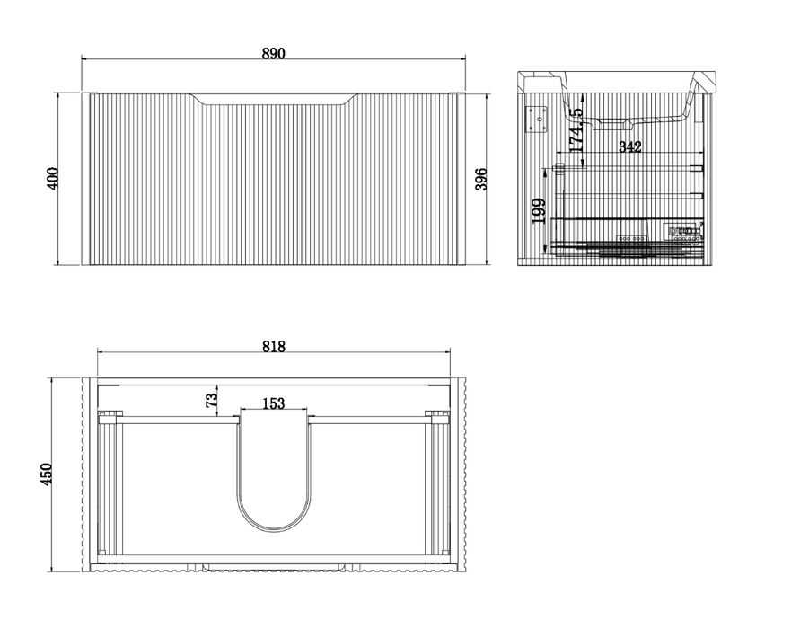 600-1800*450*400mm Vienna Matt White MR Melamined Board Panel With PVC Coating Fluted Wall Hung Vanity - HD reno