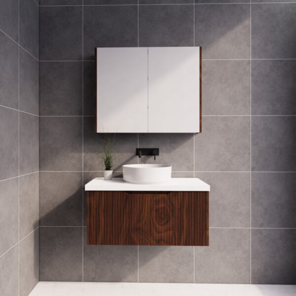 600-1500*450*400mm ABS Vienna Brown Oak MR Melamined Board Panel With PVC Coating Fluted Wall Hung Vanity - HD reno