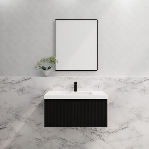 600-1800*450*400mm Vienna Matt Black MR Melamined Board Panel With PVC Coating Fluted Wall Hung Vanity - HD reno