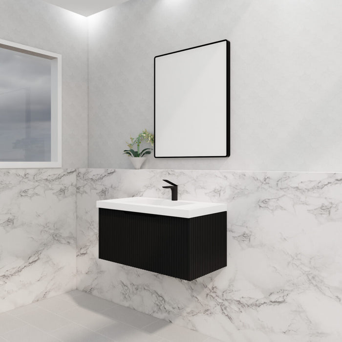600-1800*450*400mm Vienna Matt Black MR Melamined Board Panel With PVC Coating Fluted Wall Hung Vanity - HD reno